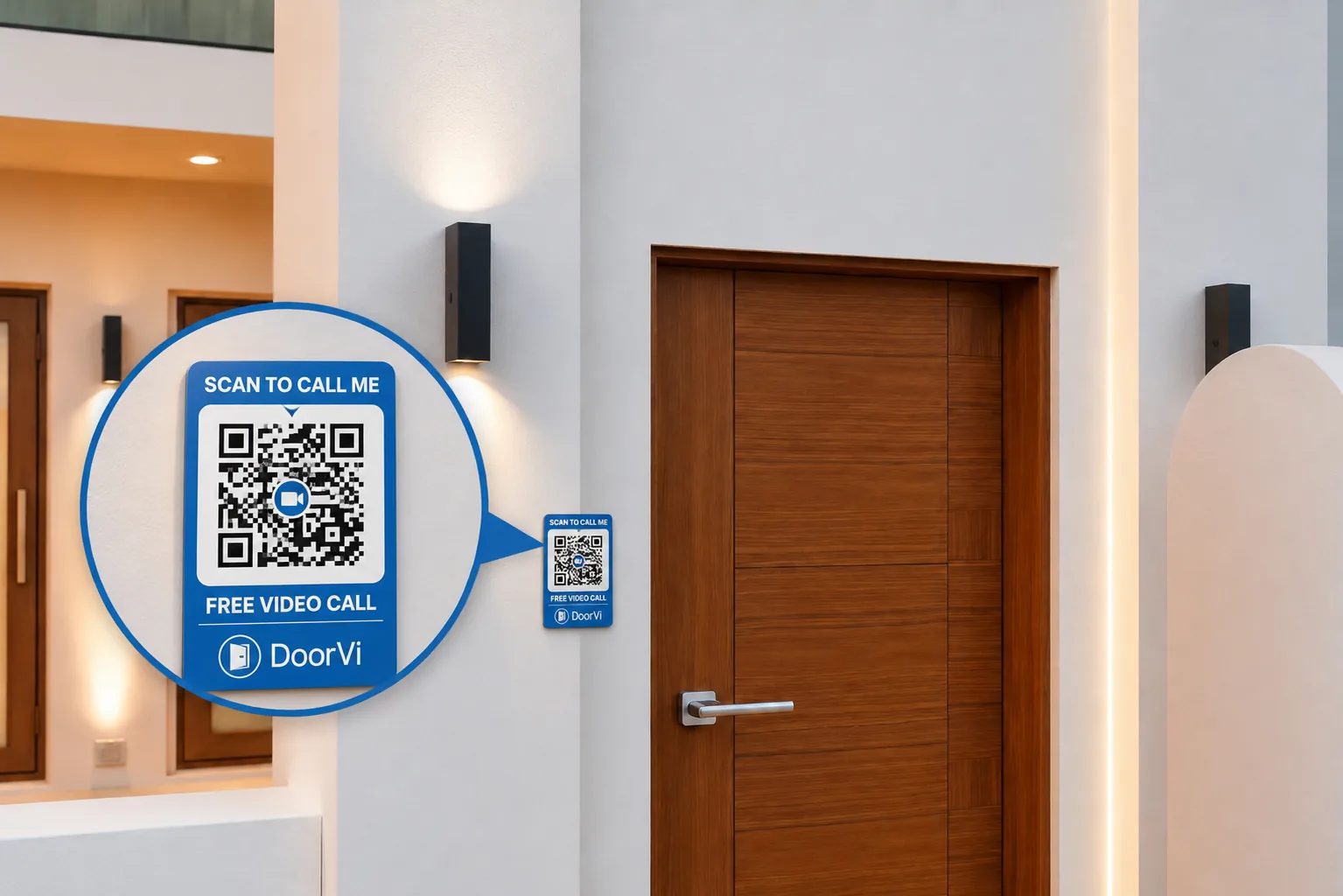 DoorVi smart QR doorbell sign mounted at the entrance of a modern Oman villa