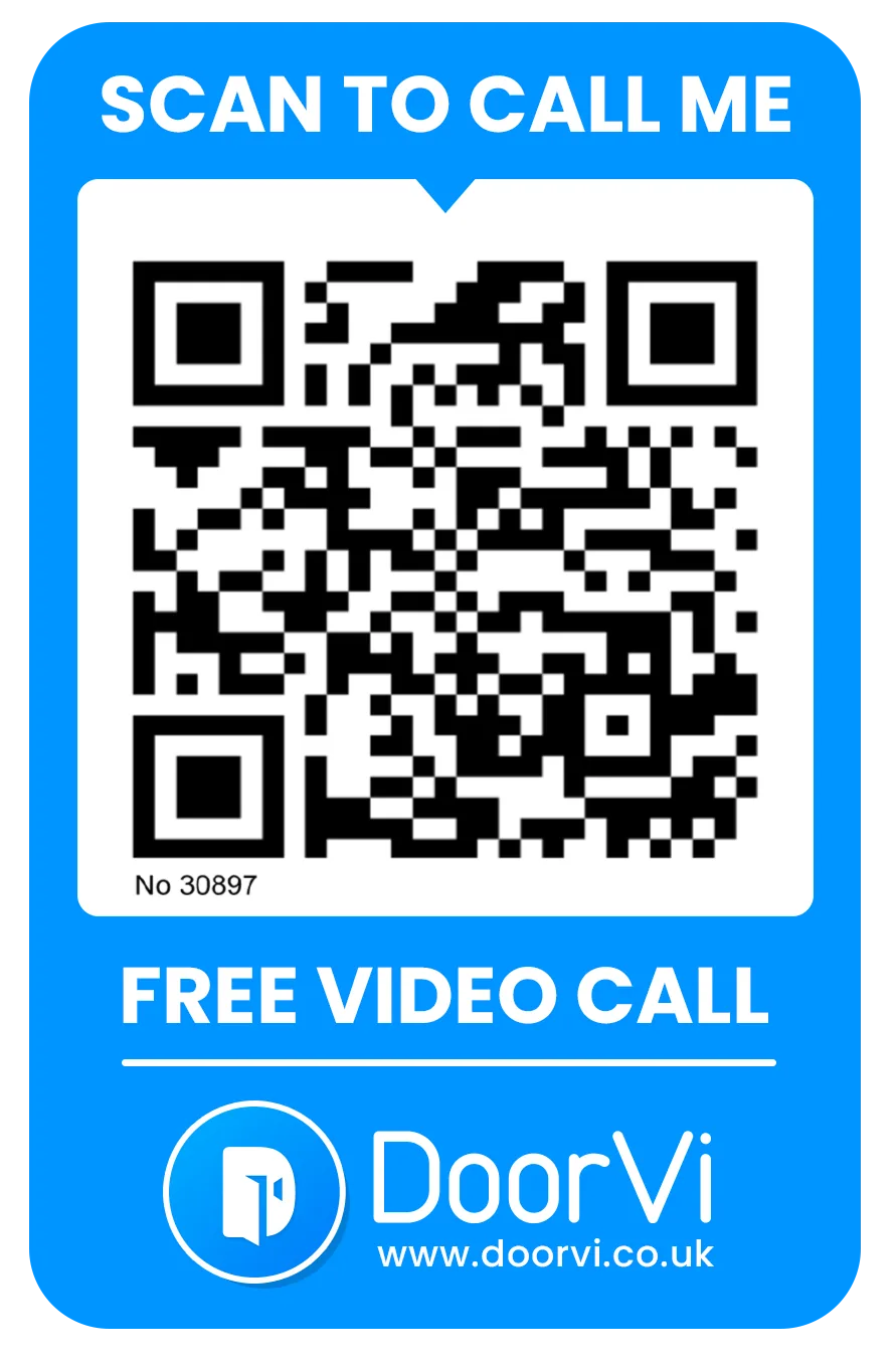 DoorVi demo sign — scan with your phone for a free video call